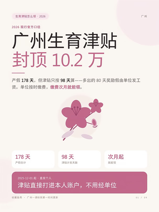 广州生育津贴封顶10.2万！一张表看懂