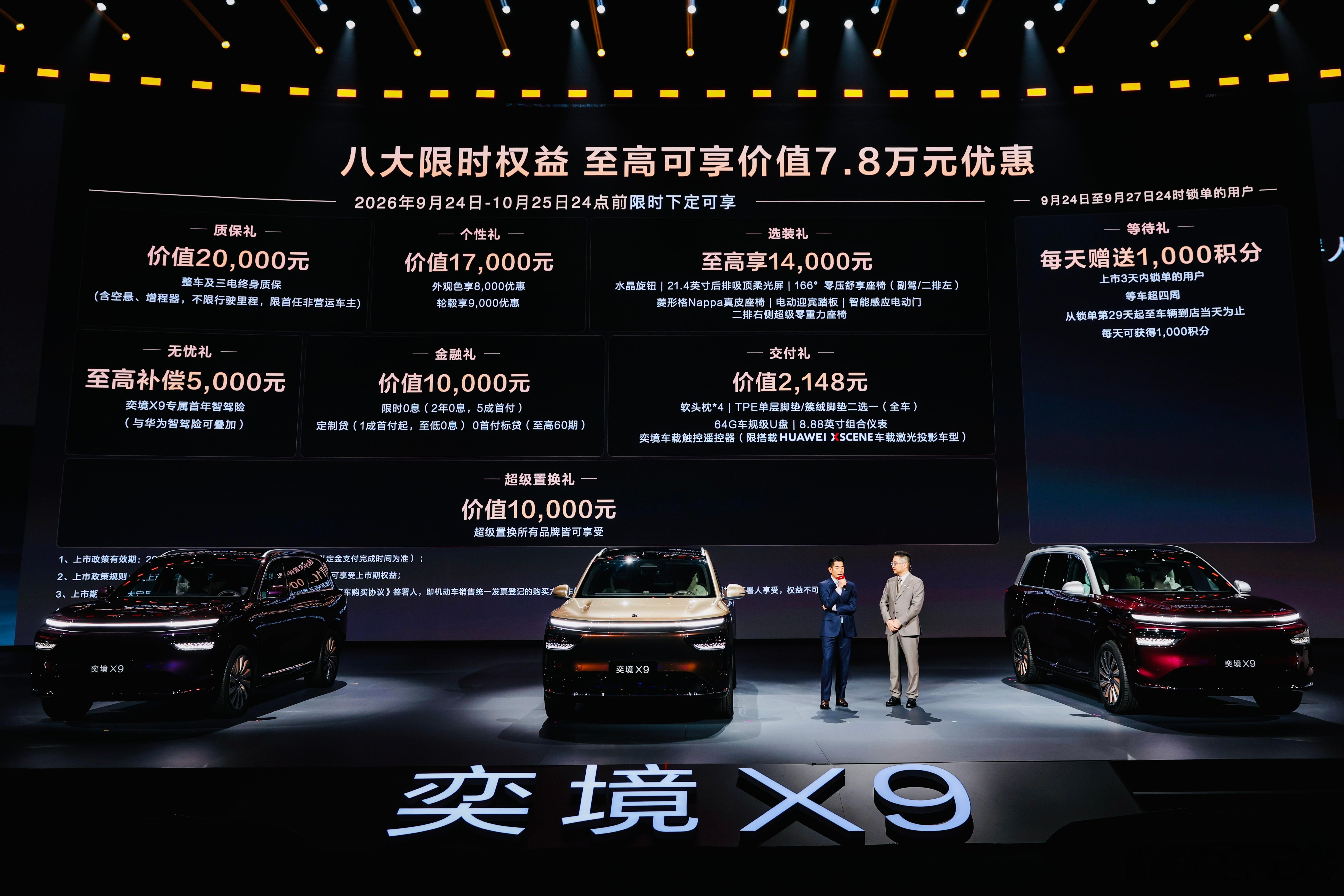 奕境X9正式上市！限时权益价27.98万起，比预售再降2万。

东风与华为这次把合作推到「全栈原生共创」，研产供销服全价值链绑定。我觉得，行业里「含华量」常被当成配置清单，奕境X9更像一次体系试验：华为乾崑ADS5、鸿蒙座舱6、四激光感知负责智能上限，东风整车制造、2400MPa钢车身、电池防护与终身质 ​