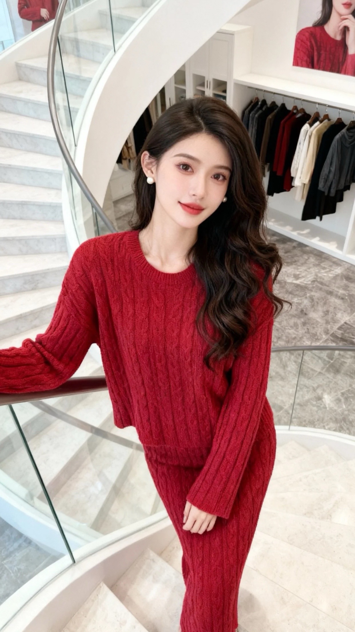 姐妹们快看我挖到的宝藏套装！绞花针织衫搭配同色半身裙，上身显瘦又温柔...