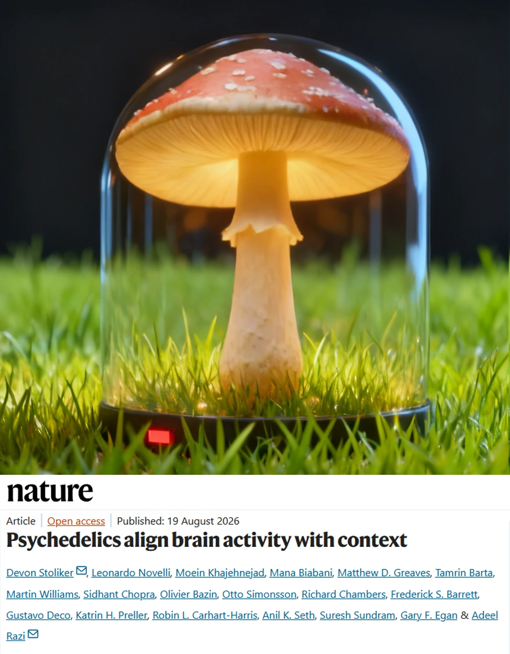 Nature重磅-裸盖菇素能和谐大脑和周围世界