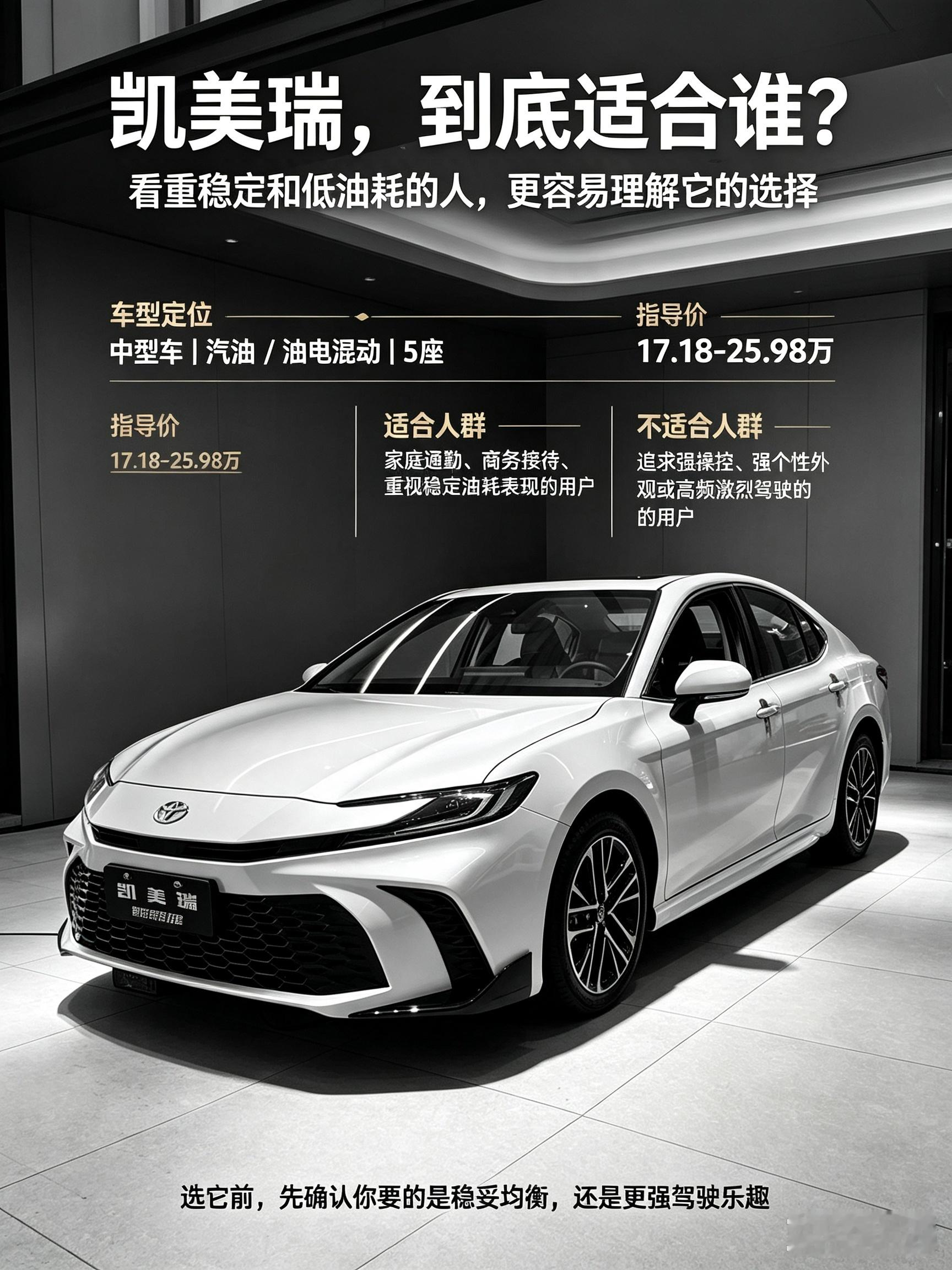 凯美瑞应该是丰田最经典的全球车型之一了，放十多年前国内市场直接卖爆，公家用车不是大众帕萨特就是丰田凯美瑞。受新能源汽车影响，凯美瑞也迎来了大改和大降。前脸变成了丰田纯电车的风格，估计是新家族设计吧，只要操控依然在线，依然耐操，应该是不愁卖的。【来自懂车帝车友圈】