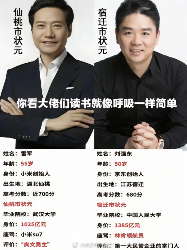 大佬就是大佬，雷军和刘强东的相似之处。 ​