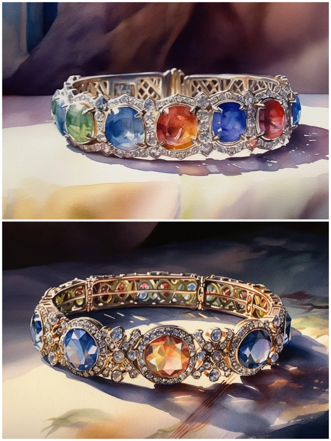 AI水彩 宝石手镯