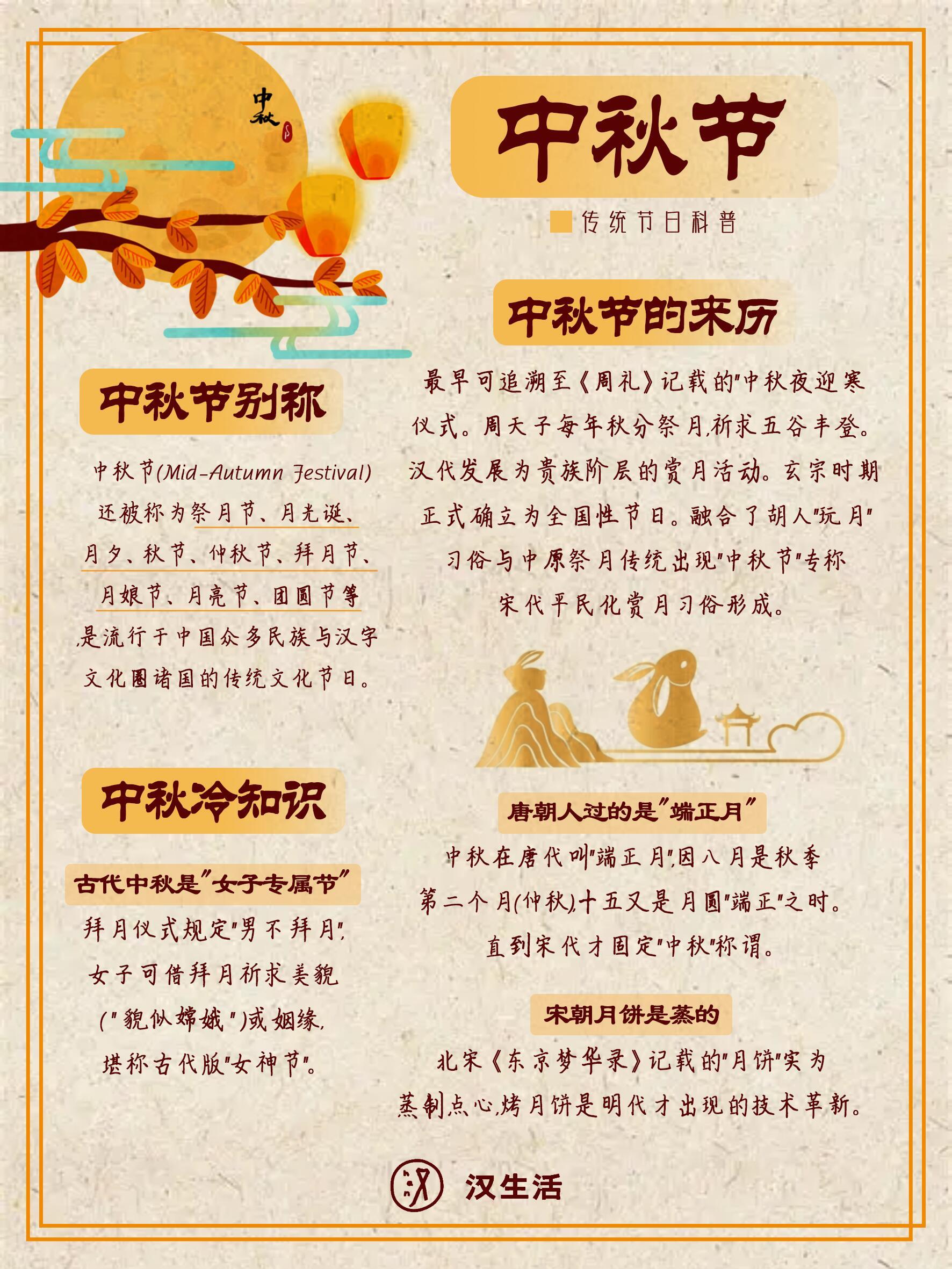 传统文化科普｜中秋节中秋节是中国传统节日，在农历八月十五。人们吃月饼、赏圆月、提灯笼，象征家人团圆。中秋之夜月亮最圆，寄托着人们对亲人的思念与美好祝愿。 ​​​