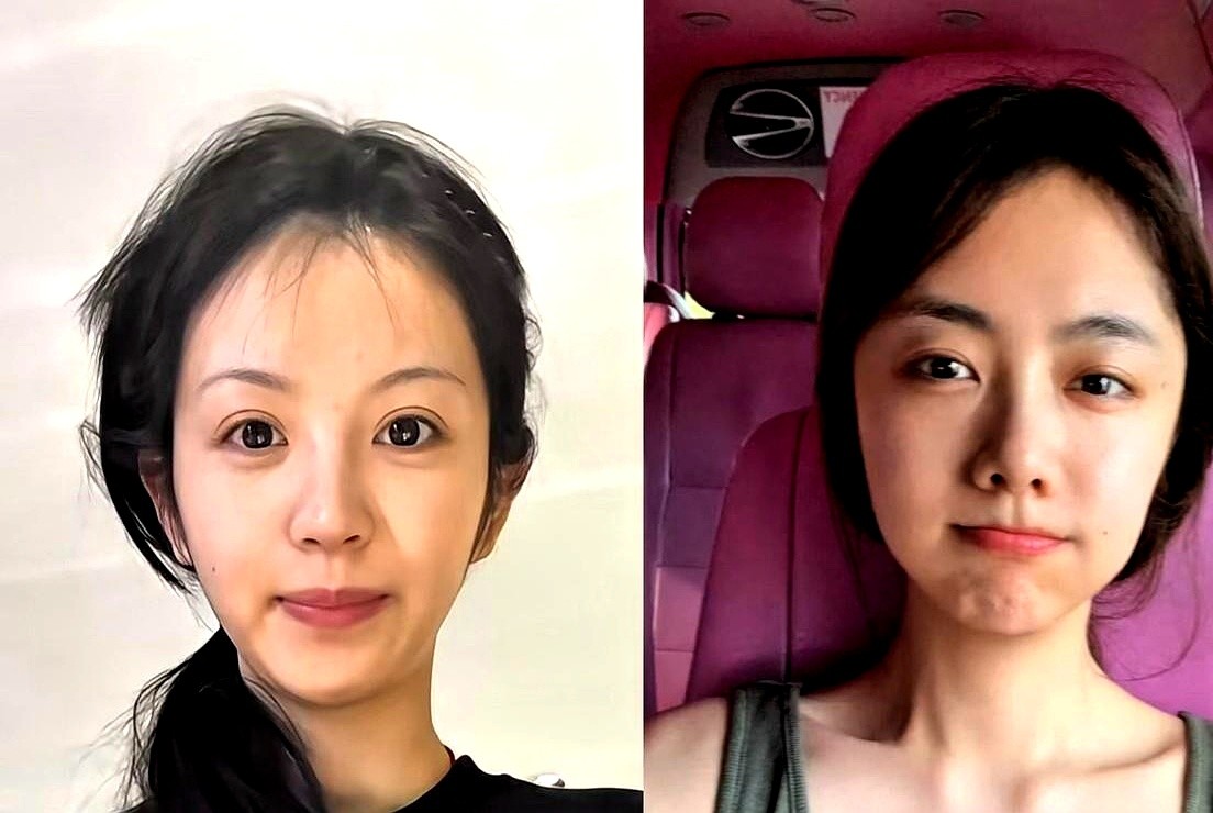 谭松韵和田曦薇的素颜生图放在一起，直接把“舒服”和“惊艳”撕明白了。

三十多岁的谭松韵穿着家常背心，素着一张脸，骨相平、眉眼软，镜头直接怼脸拍也看不出一点紧绷，像极了小时候给你塞糖的邻家姐姐。

田曦薇就算不涂不抹，高鼻梁和利落的下颌线也藏不住，甜是皮相，骨子里带着冷，站那儿就透着一股清楚自己要什