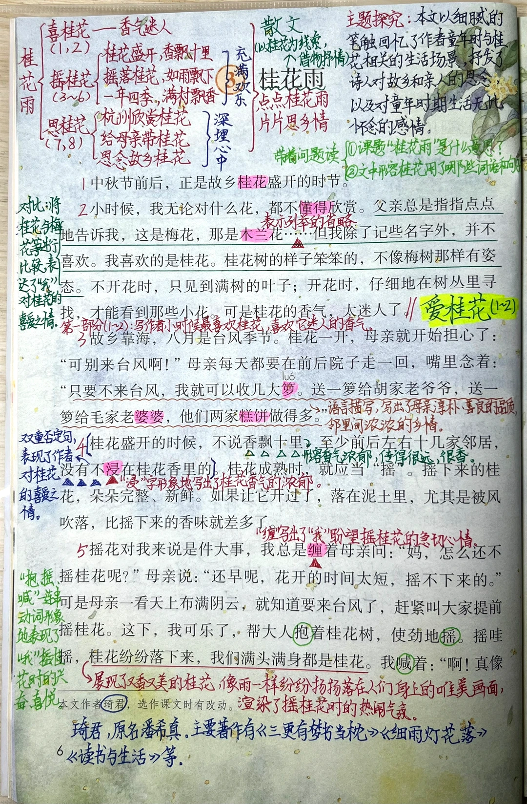 五年级上册语文第3课《桂花雨》课堂笔记