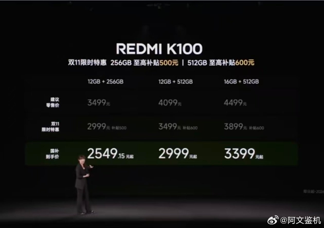 #红米发布会#，Redmi又给大家展示了一波，什么叫性价比，别说什么内存涨价。国补之后2549的K100，真的是没对手了，骁龙8至尊和D2独显芯片，加上165Hz，加上万级电池和Bose调音。 ​