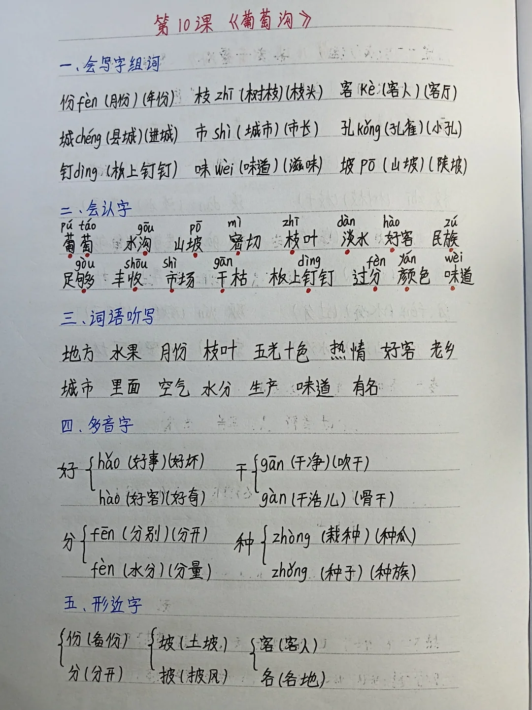 二上语文第10课《葡萄沟》知识点总结