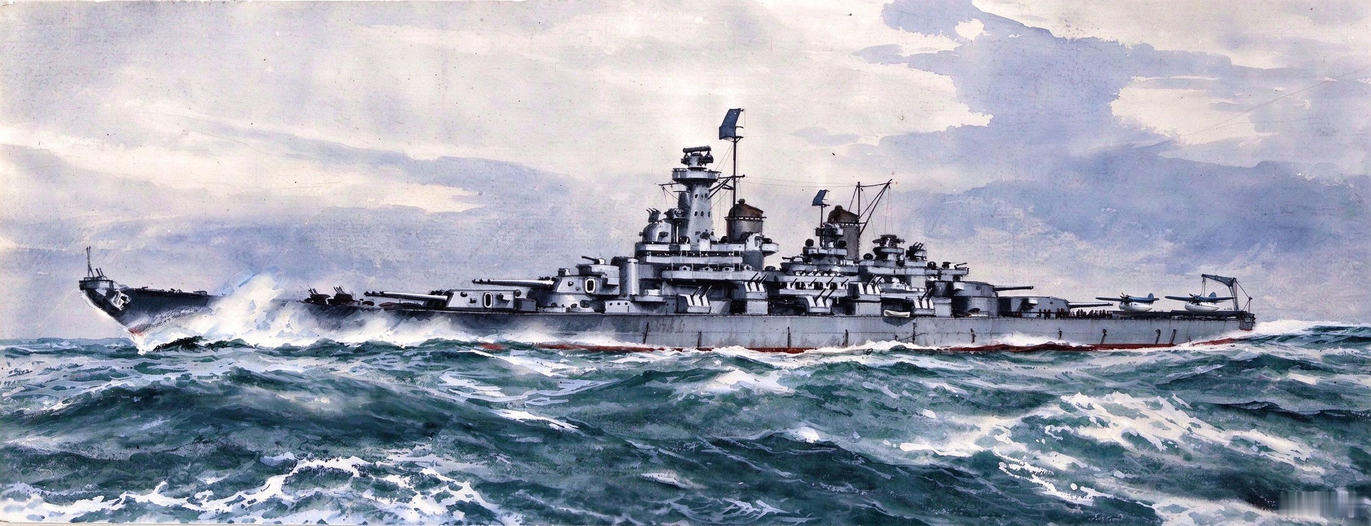 美国海军“蒙大拿”号战列舰（USS Montana, BB-67）想象图（官方黑白想象图，豆包工作版上色）。

#烽火问鼎计划##每天认识一件兵器# ​