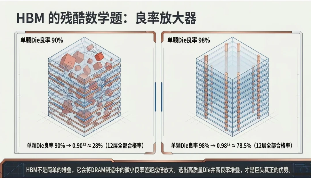 HBM堆叠到12层时，任何瑕疵都会呈指数级放大，要追平三巨头当前的HBM4，长鑫