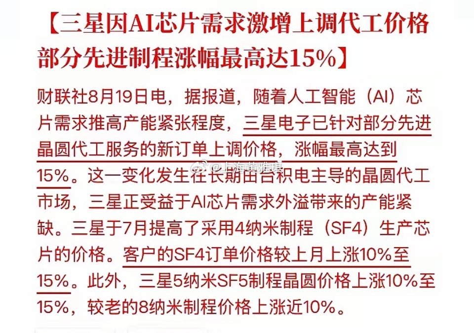 半导体今天是“洗盘”吗？暴跌后又来个重磅利好，这叫人怎样坐的住。
​盘中指数一度跌超6%，个股一片绿油油，主力资金单日净流出超69亿元，不少人收盘都在喊“半导体行情见顶了”！结果盘后直接炸出行业级王炸——三星突然上调晶圆代工价格，最高涨幅15%！前脚暴跌后脚出重磅利好，这行情谁能坐得住？ ​