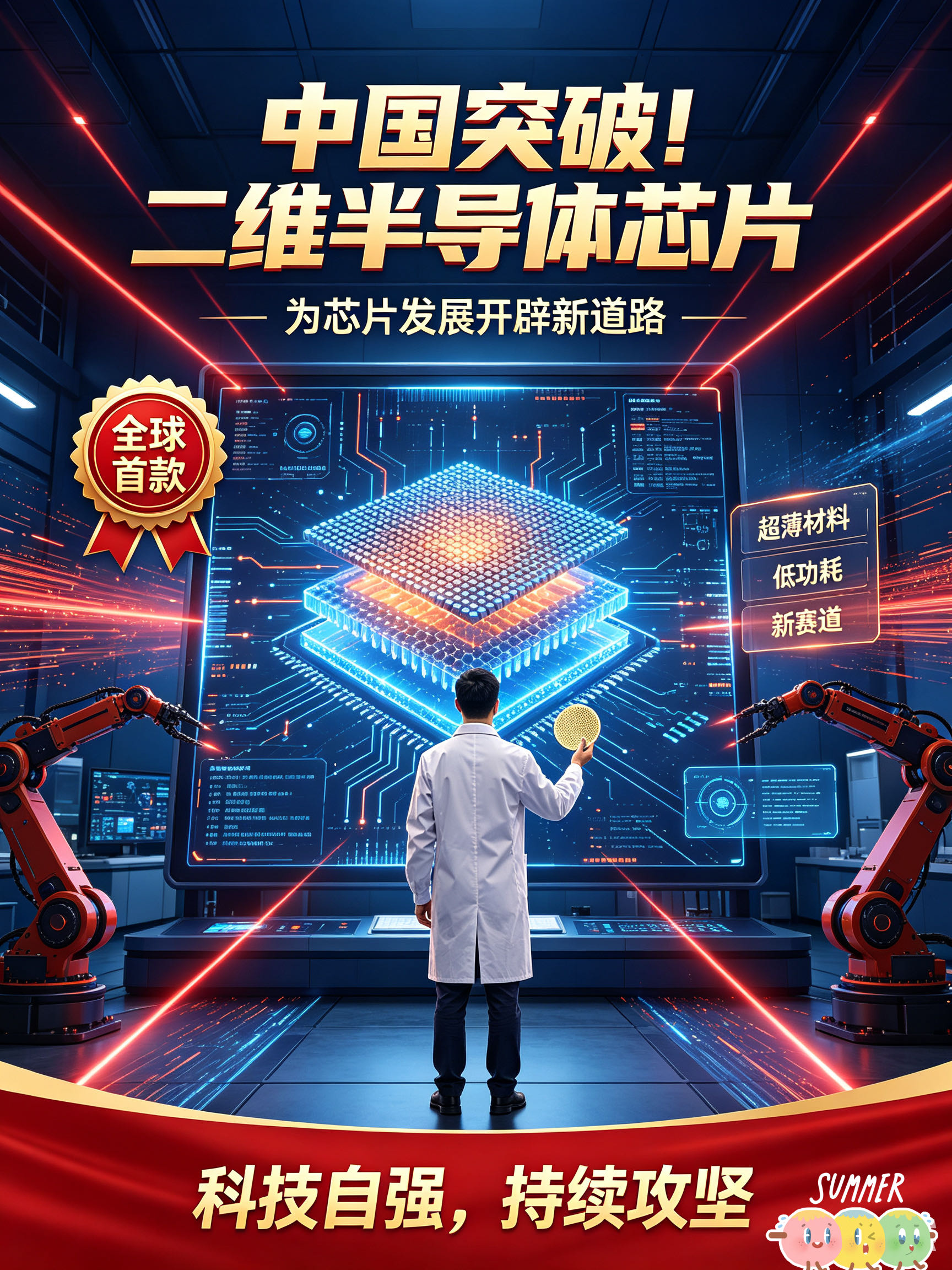 重大突破！中国研制全球首款二维半导体芯片，突破摩尔定律

我国半导体领域迎来重磅喜讯，科研团队成功研制出全球首款二维半导体芯片，这项技术有望突破困扰行业多年的摩尔定律瓶颈，在芯片赛道迈出关键性一步。

长久以来，摩尔定律指引着芯片行业发展，随着硅基芯片制程不断逼近物理极限，芯片缩小、性能提升的难度越