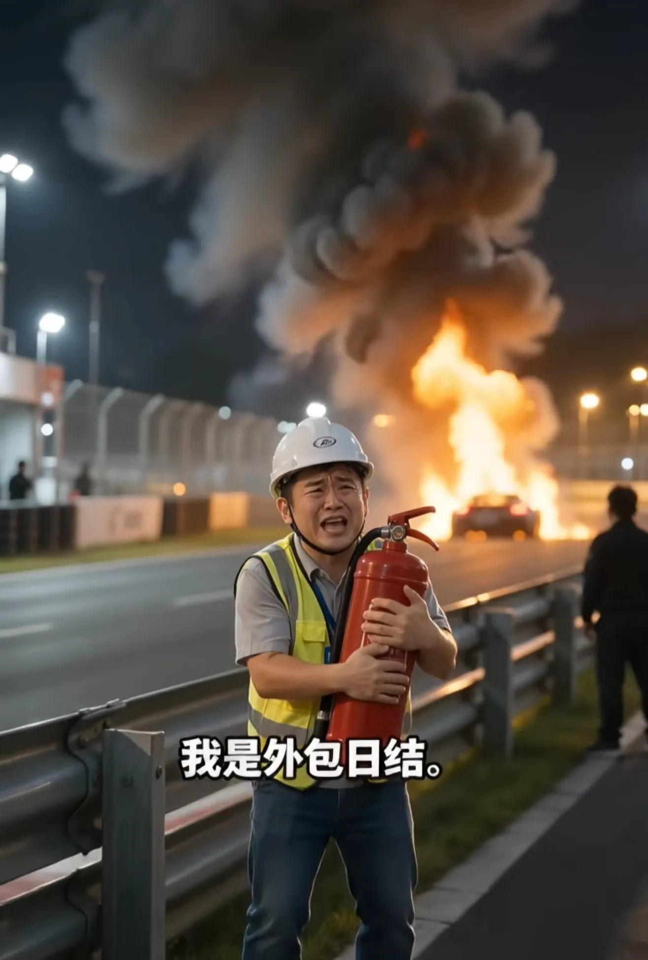 ChinaGT上海赛车起火事件完整始末，拎灭火器冲上去的临时工大爷，让人五味杂陈！

时间：9月5日，上海国际赛车场，China GT中国超级跑车锦标赛GT3组别正赛，比赛进行到第7圈的时候，T14弯道，33号、37号赛车缠斗失控，撞上91号法拉利赛车油箱位置。91号车瞬间起火，英国车手米尔罗伊被困