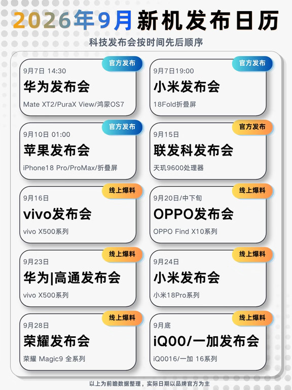 别错过！9月新机发布会时间表收好📅