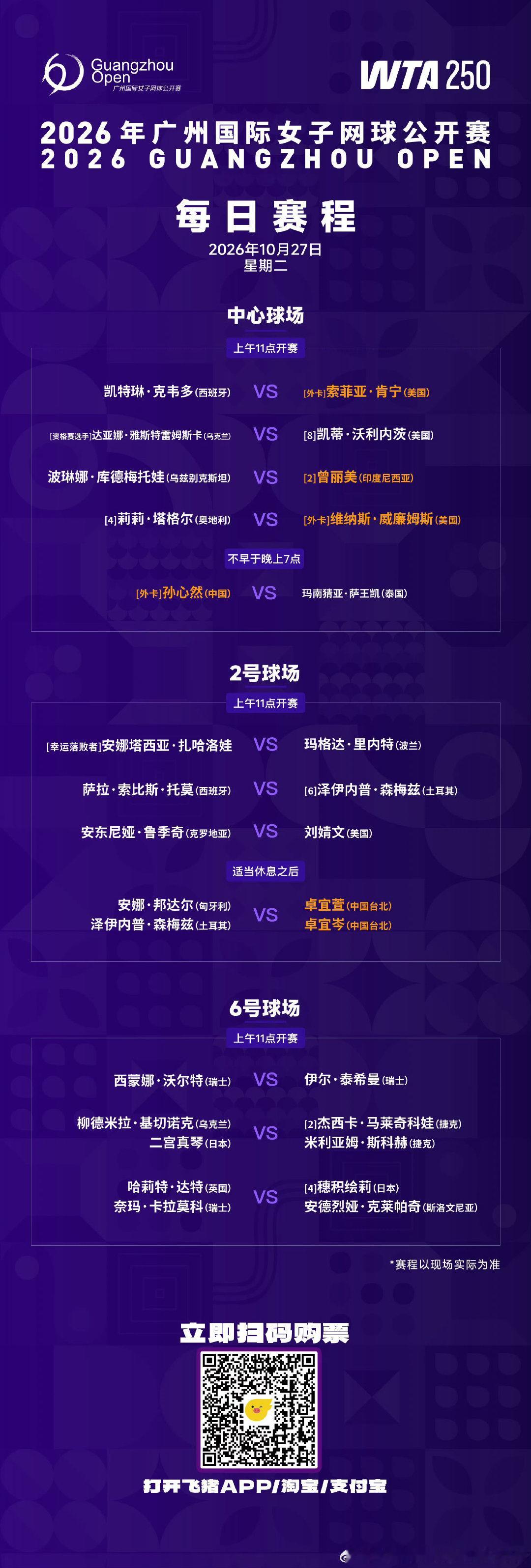 #广网2026#施晗6-4  6-4 拿下第一轮比赛  明日中心球场晚场孙心然登场 对战萨王凯  加油加油加油#孙心然[超话]#  ​