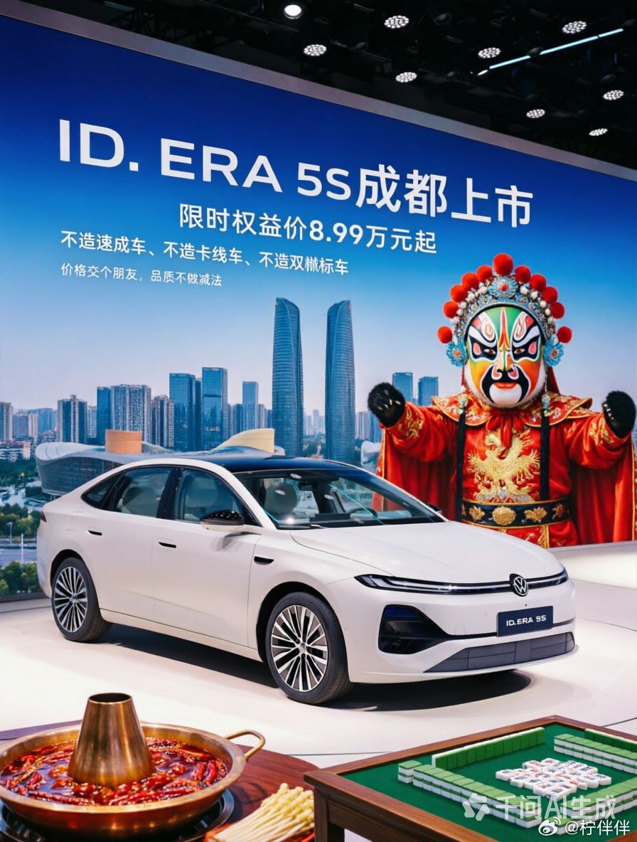 8月21日，第二十九届成都国际车展现场，上汽大众“德系超混智能家轿”ID. ERA 5S迎来正式上市，共推出Pure版、Neo版、Pro版、Pro领航版、Max版五款车型，官方指导价11.99万元-14.99万元。作为上汽大众ID. ERA家族首款轿车，ID. ERA 5S以“行云智行”、“黄金标准”、“黄金超混”三大核心产品力，打造 ​
