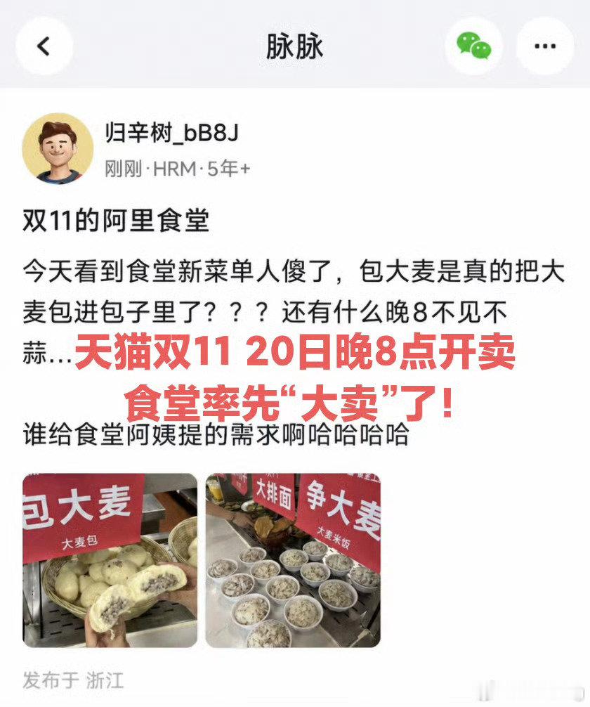 #双11阿里食堂# 双11早已超越单纯的促销活动，演化成互联网大厂的年度集体仪式。阿里食堂借着节点推出整套主题餐，把冲刺的氛围渗透到员工吃饭的日常，仪式感藏在烟火里。 ​
