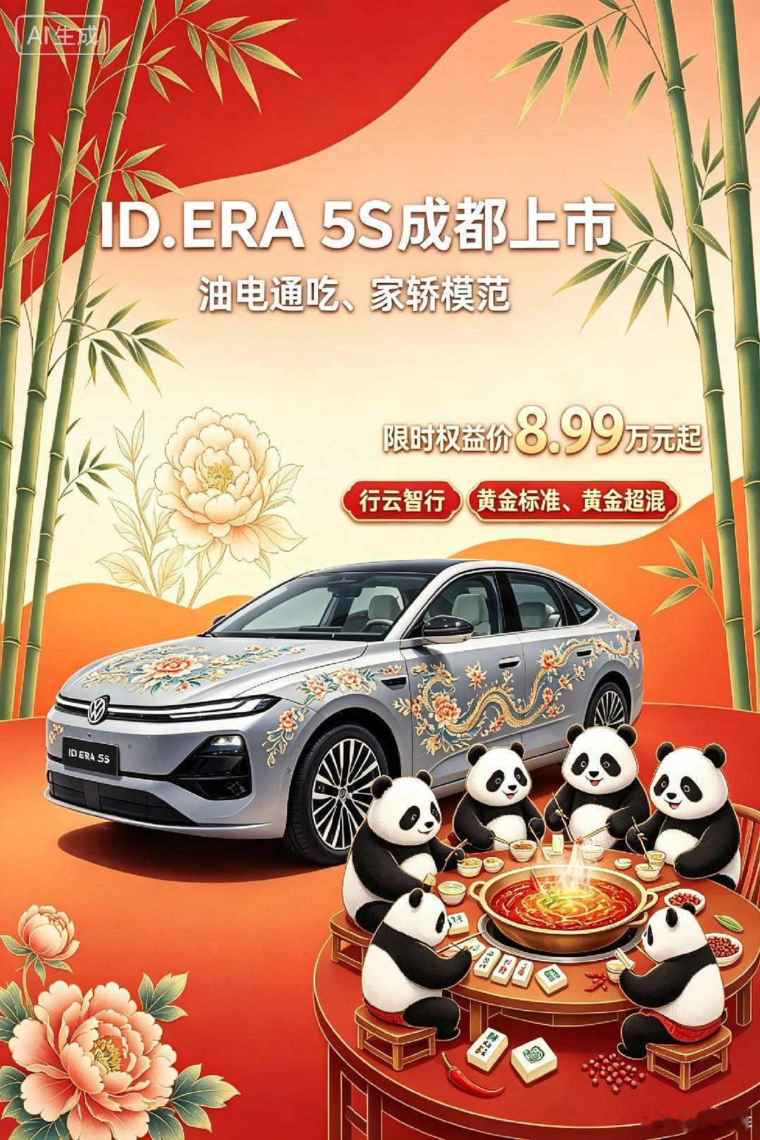 8月21日成都车展，上汽大众ID.ERA 5S正式上市，限时权益价8.99万起，搭载行云智行，以黄金超混打造德系国民家轿新标杆。#2026成都车展 #  上汽大众 #IDERA5S #  大众5S #8 .99万起大众5S夯爆了 ​​​