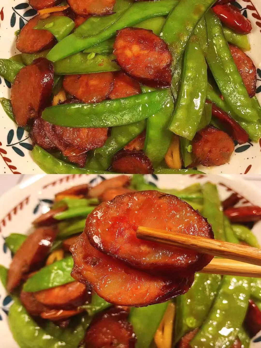 香脆爽口！荷兰豆炒腊肠，好吃到舔盘！