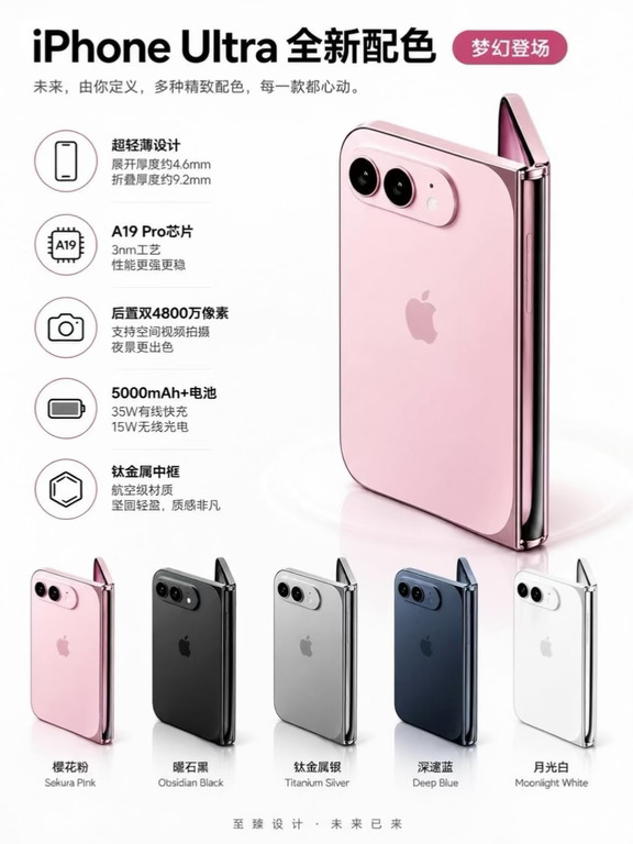 苹果iPhone Ultra配色曝光，樱花粉美哭了🤩