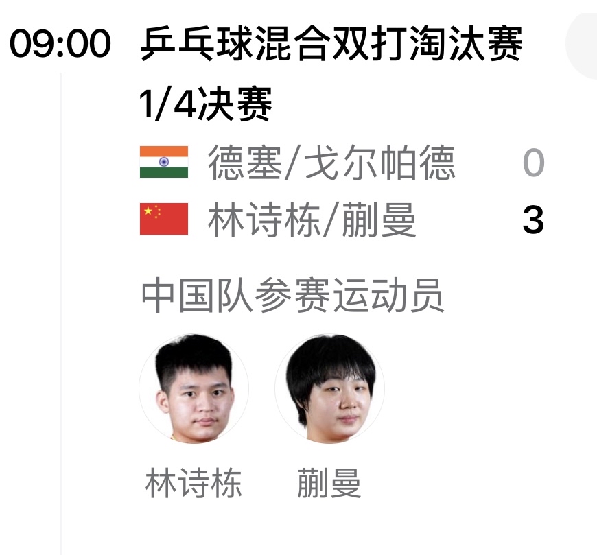 🏓混双比赛结束了国乒队员的比赛，王楚钦/孙颖莎、林诗栋/蒯曼两对组合顺利晋级四强👍👍👍，期待会师决赛。