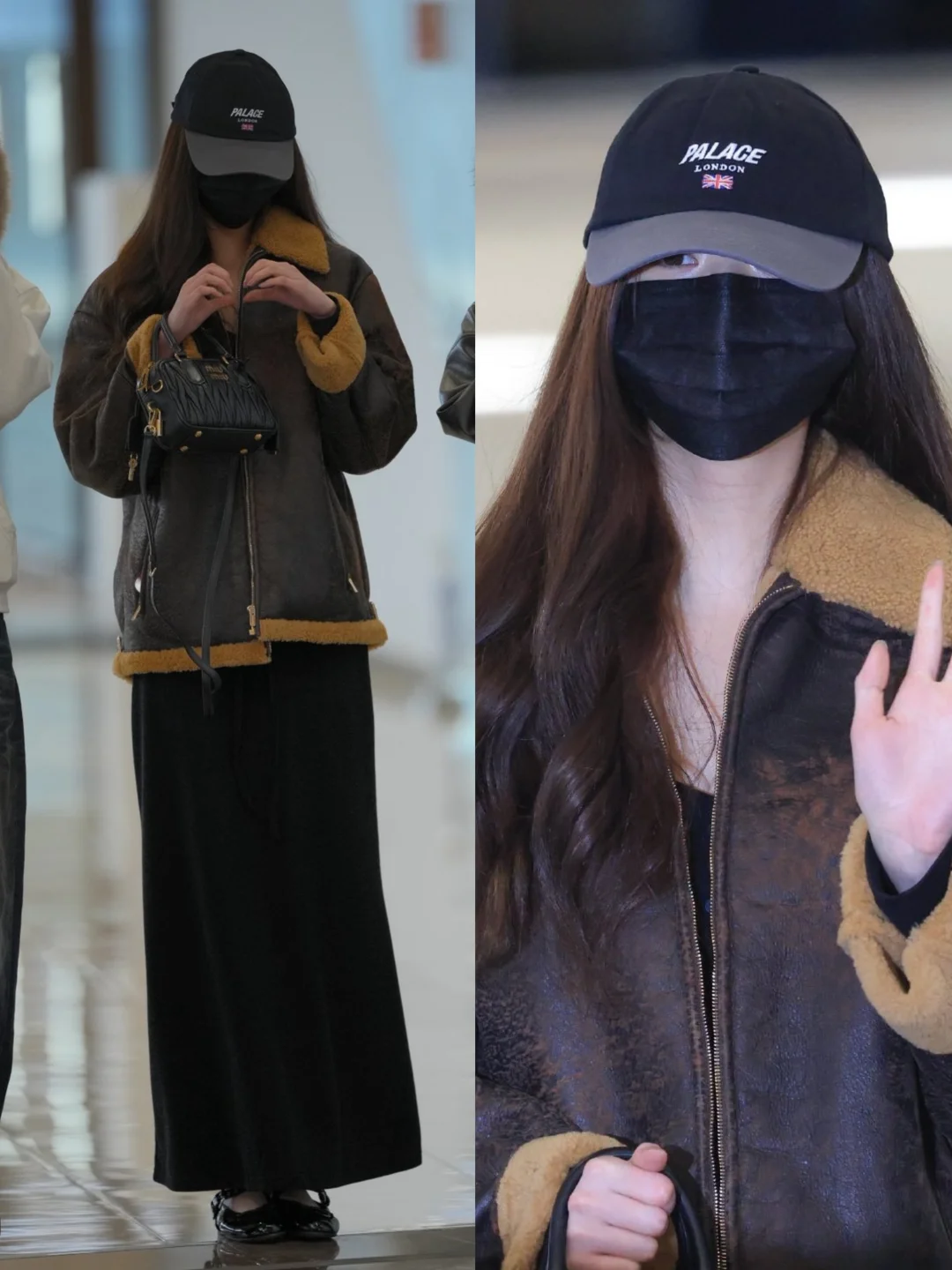 张元英今日机场私服，皮毛外套搭长裙