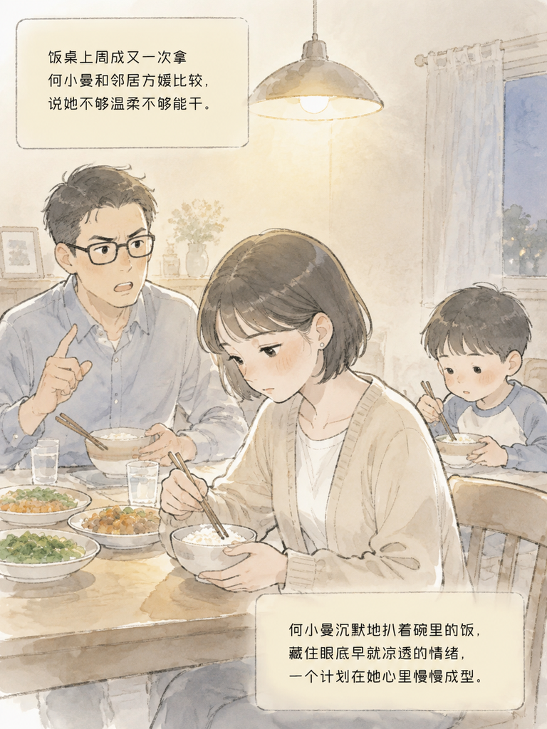 丈夫总说邻居老婆温柔体贴，我敲开了邻居家的门，把丈夫的原话录下来放给武术教练邻居老公听了
全职太太何小曼被自家老公天天贬低，三年里次次被拿她跟隔壁邻居方媛比，憋了一肚子气实在忍无可忍，就录下老公踩她夸别人的扎心话，跑去找方媛的武馆教练老公说理。结果反倒扯出了自家老公和隔壁方媛早就出轨的烂摊子，摊牌