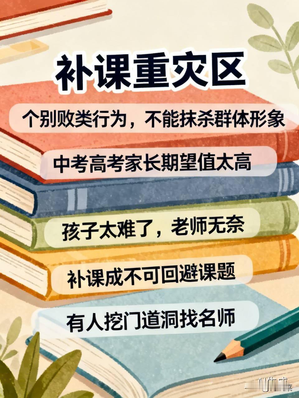 教师有偿补课屡禁不止，是事实，但，不是整个队伍都在补课。

中考，高考，家长期望值太高了。孩子们太难了，老师有时候很无奈。

补课成了不可回避的课题，有人挖门道洞找关系，寻找名师给孩子补课。
