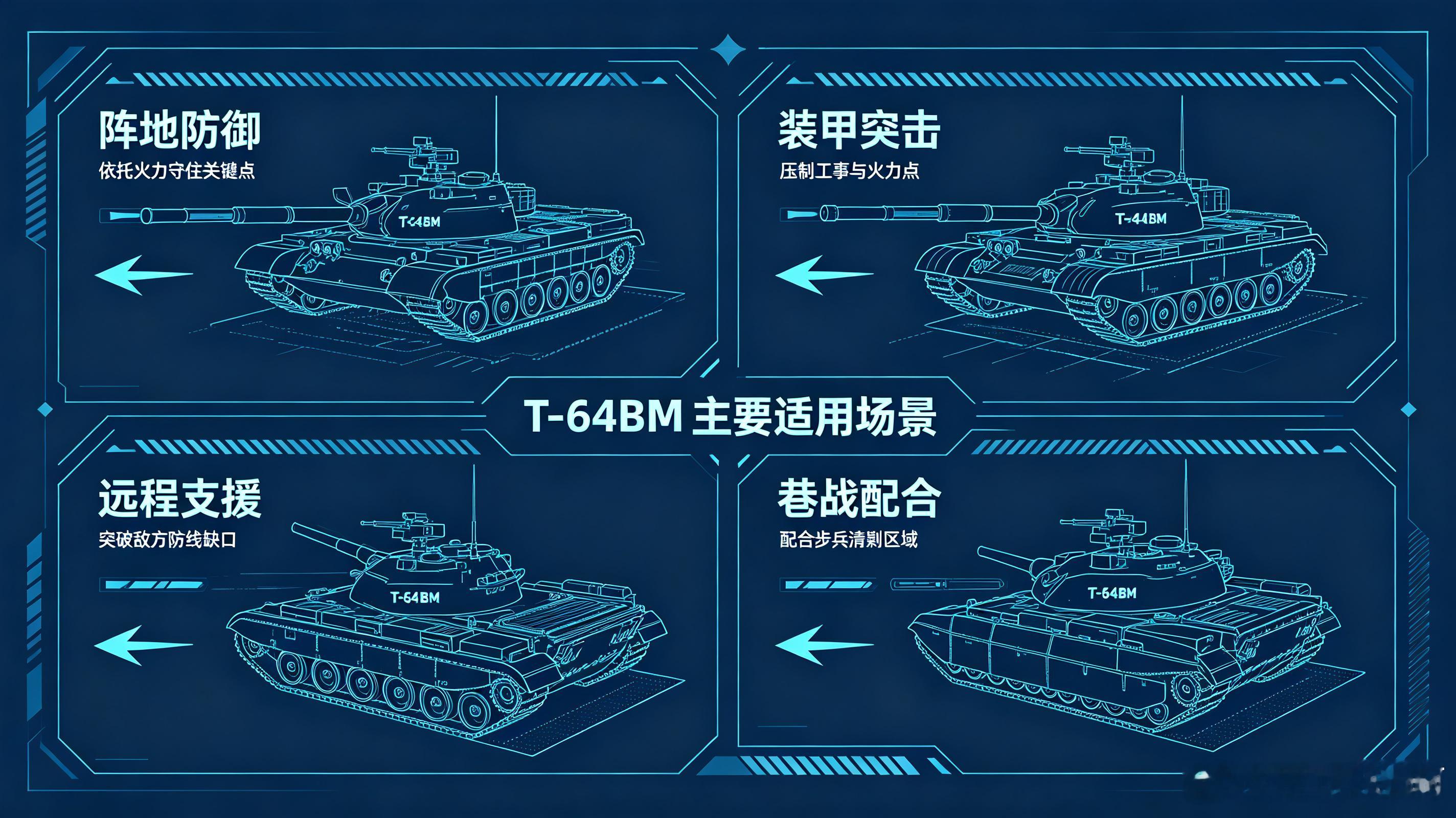 T‑64BM是苏联T‑64坦克的深度现代化升级型号，也是俄乌开战初期乌克兰陆军手中的精锐装甲力量，和大量老旧T‑72形成高低搭配。它诞生于冷战后期，设计理念超前，车体紧凑低矮，中弹面积更小，先天具备不错的生存优势。

该车最大亮点在于防护升级，加装了乌克兰自制的爆炸反应装甲，能够削弱穿甲弹与 ​