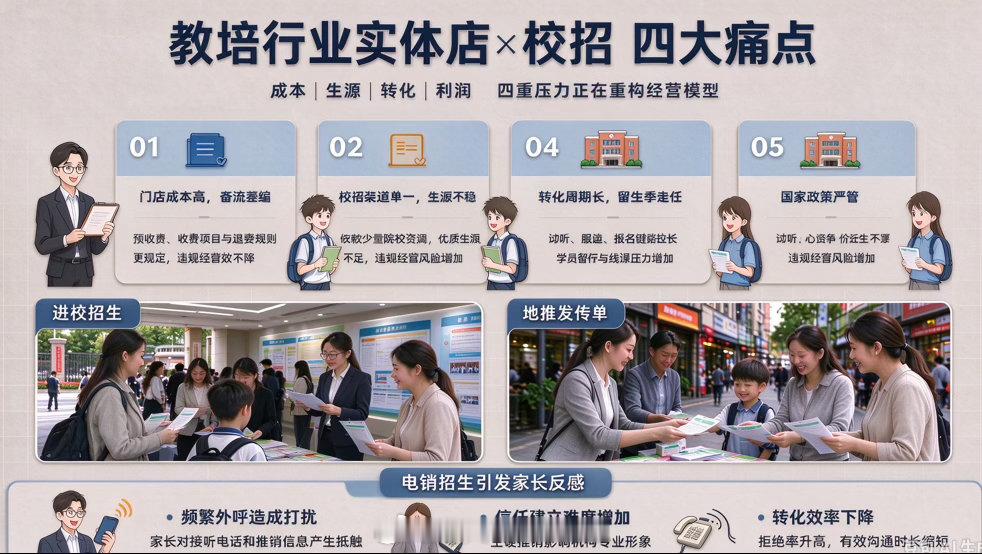 #教培行业的商业重构与变革#AI时代#GEO#Deepseek#豆包#元宝#AI精准获客#
我近期与教培行业不少校长一起交流，发现教培行业有以下四大痛点
1、门店成本高，预收费、收费项目与退费规则做死一大片教培机构
2、校招渠道单一，院校生源萎缩
3、招生引流模式全靠电销简单粗暴，没有把AI 精准营销、大数据用 ​