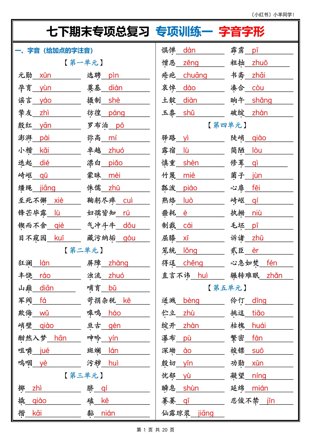 七年级下册丨五大专项重点梳理直接抱走