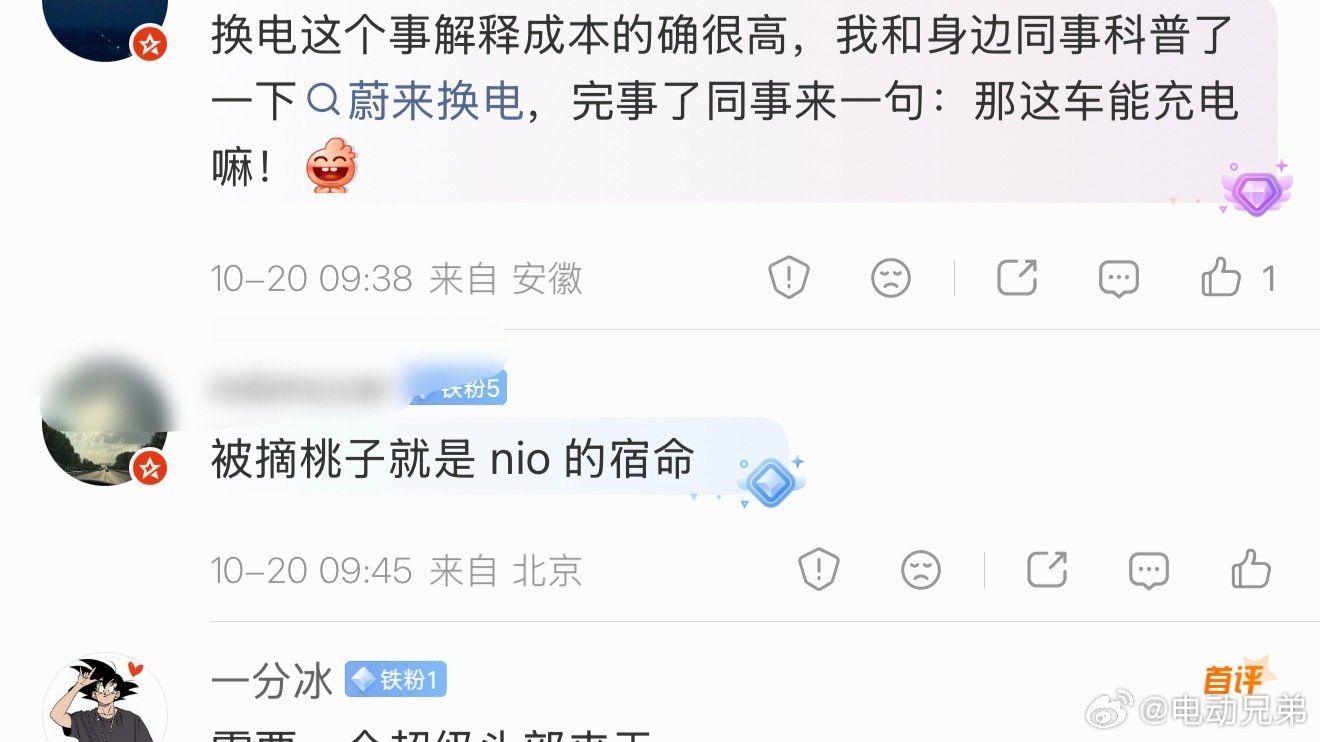 图一网友替大家总结了，就是蔚来换电横竖要完。图2的兄弟，新ES8马上交付第16万台了，击碎了多少人梦中的“换电要完”，16万台40万级别的桃子不太好摘呀。#电动兄弟# ​