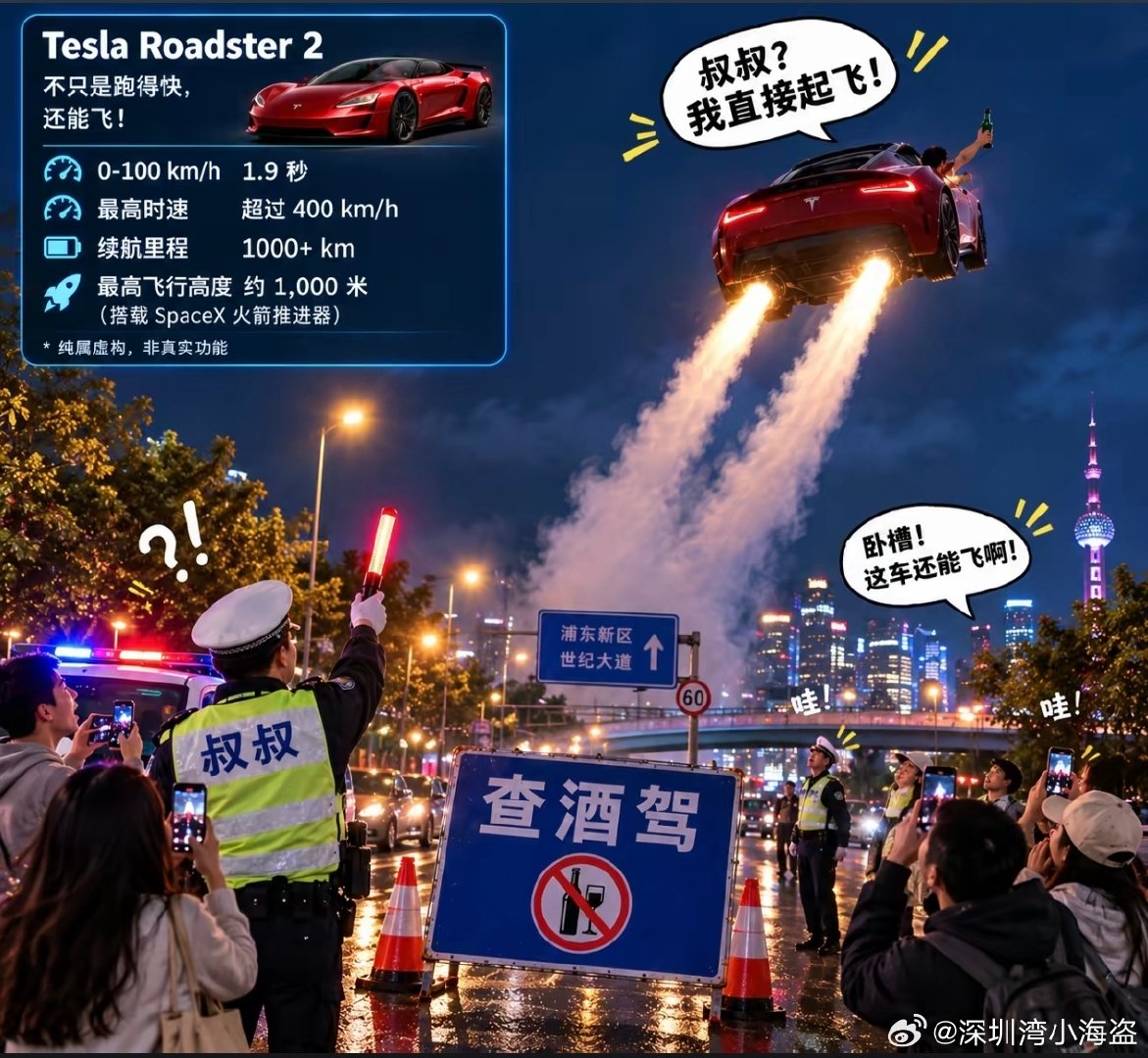 开特斯拉roadster2

遇到查酒驾直接起飞

所以利好白酒

A股白酒板块异动？？？ ​