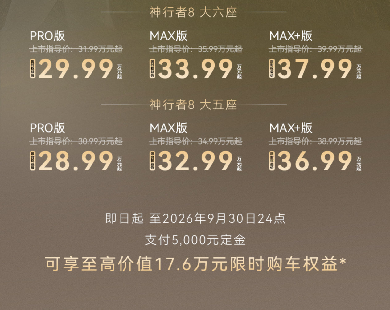 FREELANDER神行者8上市，28.99万元起

大五座和大六座各有三款配置车型 ​