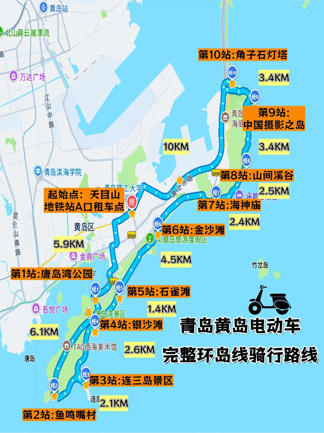 青岛黄岛小电驴环岛东西双线完整攻略！！！