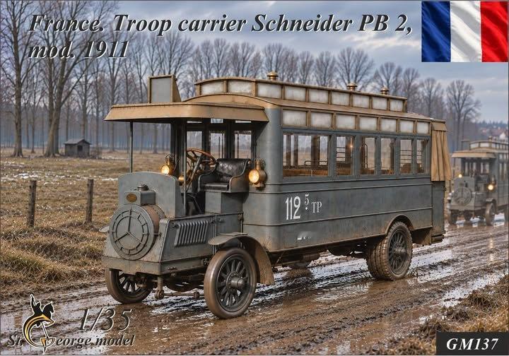 St. George model新品预告 #模型网新品预告# 
St. George model from France showed the box art for its 3D-printed military version of a French bus model in 1/35 scale. ​