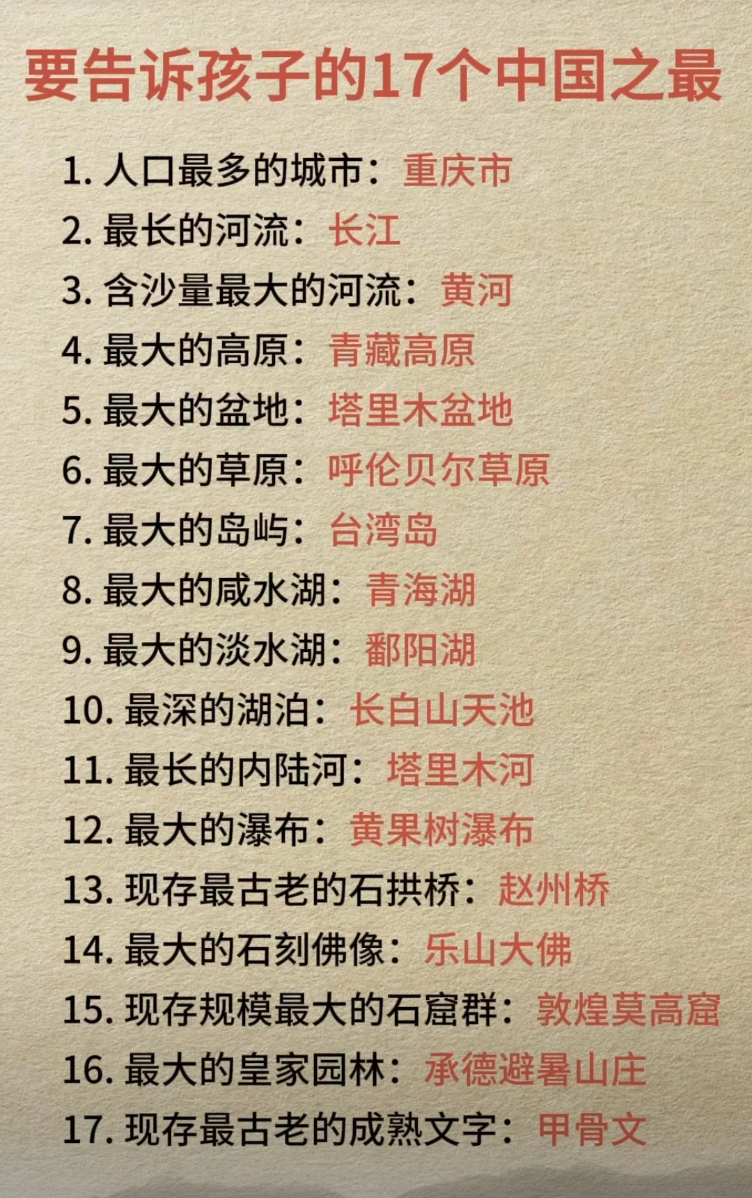 一定要告诉孩子的17个中国之最