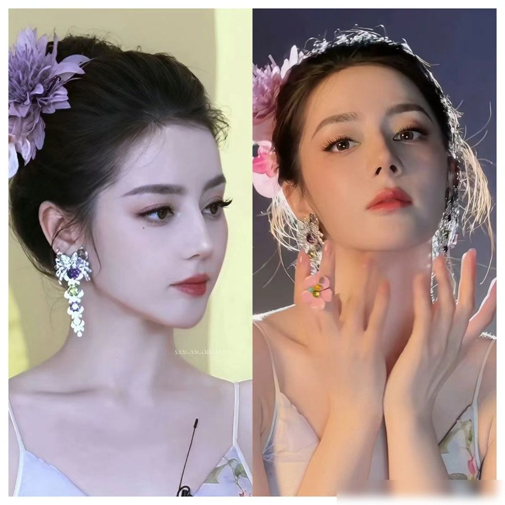 迪丽热巴那张脸，居然被一个男人用减法给拿捏了。
10月14号半亩花田直播，她穿M ESSENTIAL繁花吊带裙，头顶簪花高盘发，全网都在喊花神下凡。但真正厉害的是化妆师金鹤龙，他直接把修容扔了。
不刷阴影，不打厚重底妆，就靠光影提亮眉眼。迪丽热巴原本那种快溢出屏幕的异域浓颜，瞬间被压成清冷矜贵的