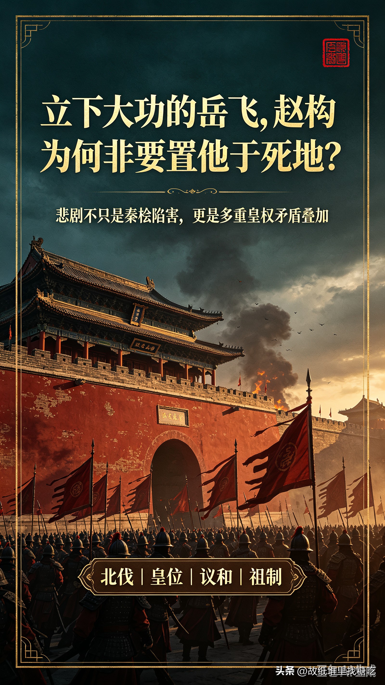 作者加速成长计划赵构为什么要让功臣岳飞死? 
很多人都以为，害死岳飞的元凶是秦桧。其实秦桧只是执行命令的人，真正决定岳飞生死的，是宋高宗赵构。赵构非要除掉这位战功赫赫的功臣，并不是一时冲动，而是多重现实矛盾不断累积的必然结果。
 
第一，北伐目标“迎回二圣”，直接威胁赵构的皇位。
岳飞一直坚