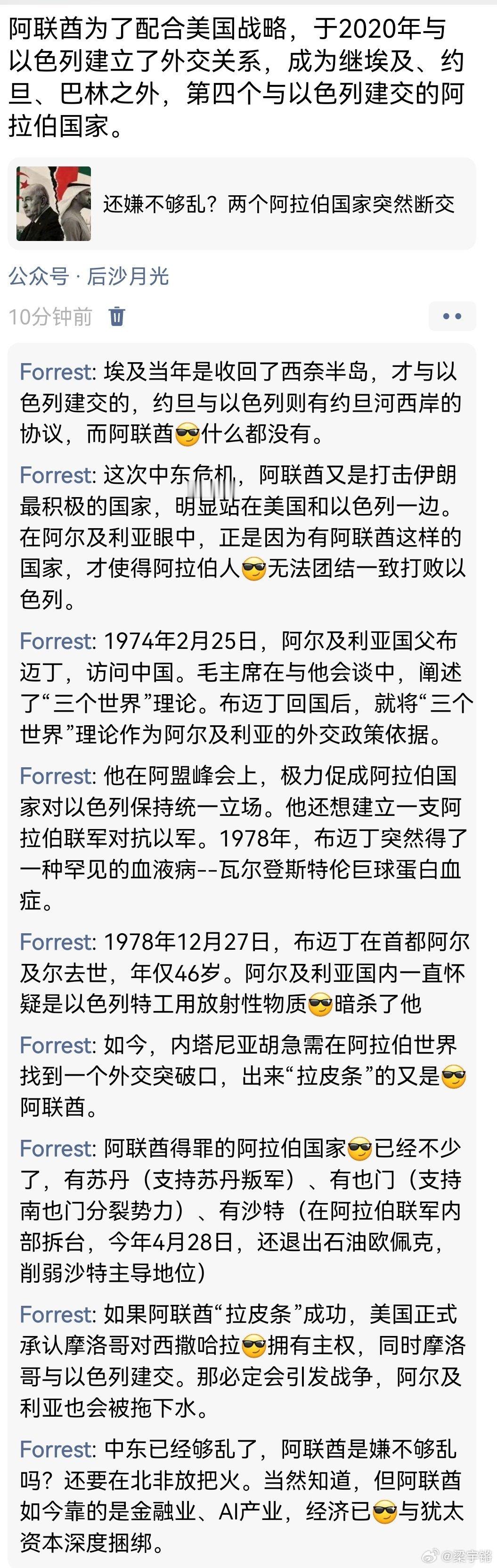 《阿联酋不在乎中东的传统能源产业是否有危机。它还想靠制造对立：提高自己的地位，想跟沙特争夺阿拉伯世界话语权》 ​