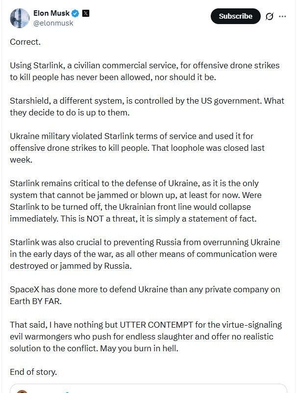 马斯克公开认了，乌克兰星链限速就是他干的，理由是乌军拿民用星链操控攻击无人机杀人，违反了服务条款。可这边刚认完，特朗普说自己不知情，国务卿鲁比奥转头就把锅甩回马斯克，说白宫压根没参与。有意思的是，马斯克之前明明把球踢给过特朗普，说星盾归美国政府管、限制取决于总统，结果特朗普不接，鲁比奥也不接，最后全