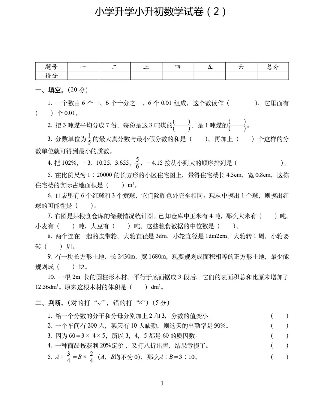 小升初数学模拟试卷附答案（2）
