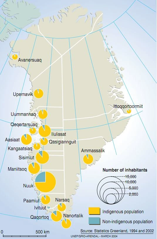 在格陵兰，原住民因纽特人仍然占有绝对多数