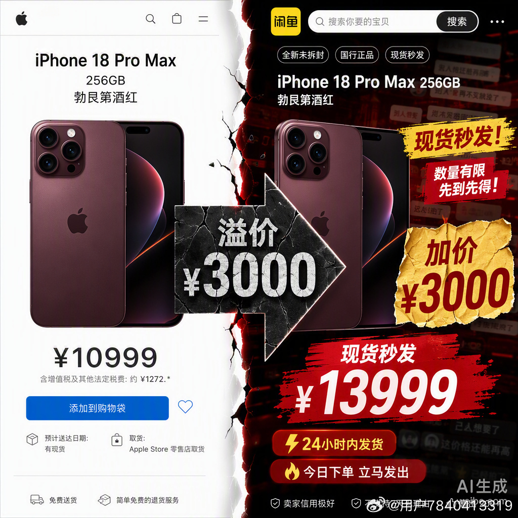 iPhone 18 Pro 这一波操作属实是有点“狠”。全系涨价千元，连标准版都给砍了，直接逼着大家掏腰包买 Pro。结果呢？官网崩了，热门色秒空，黄牛加价三千还一机难求。

这种“越贵越抢”的现象，说白了还是苹果把高端用户的心理拿捏得死死的。2nm 芯片、可变光圈、43 小时续航，这些硬指标确实有吸引力 ​