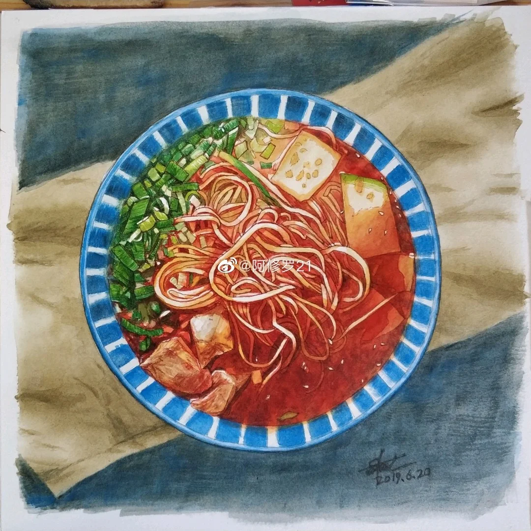 钢笔淡彩 牛肉拉面