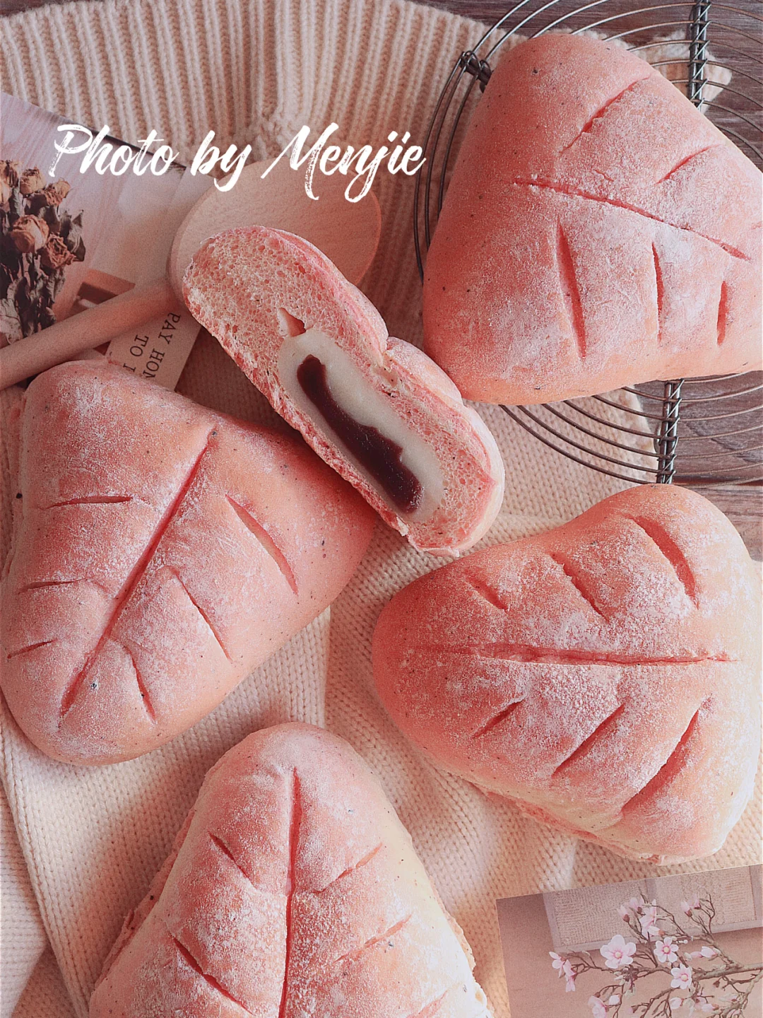 「治愈系」火龙果麻薯豆沙欧包🥖粉嘟嘟