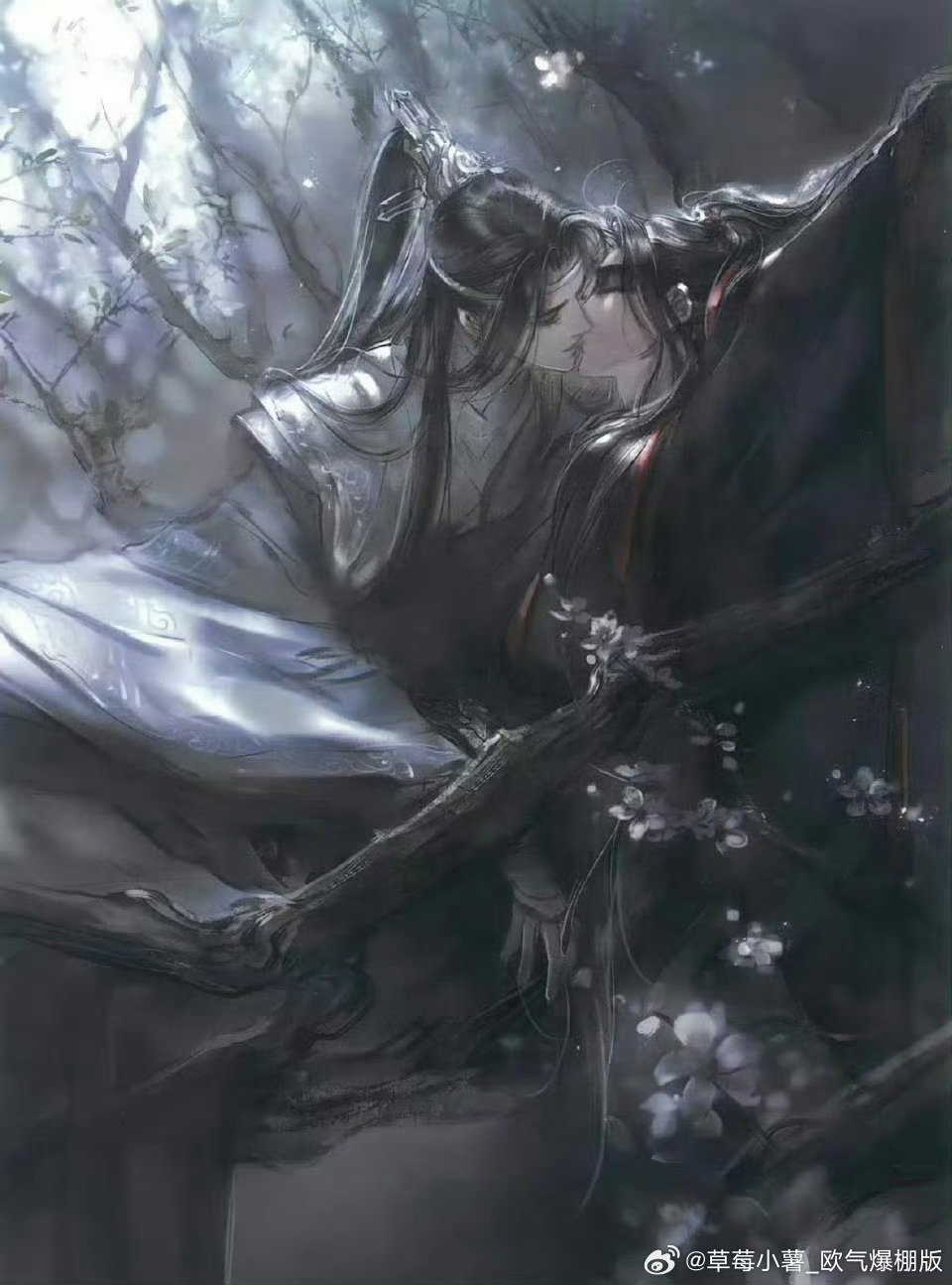 #魔道祖师忘羡#云梦观音庙那一夜过后，魏无羡和蓝忘机结伴而行，带着小苹果一起四方游猎，依旧是“逢乱必出”，听到哪地有邪祟作乱、侵扰民生便前去查访，举手解决，顺便游山玩水，领略当地风土人情。如此三月，闭耳不闻仙门事，好不逍遥自在。——墨香铜臭《魔道祖师》 ​