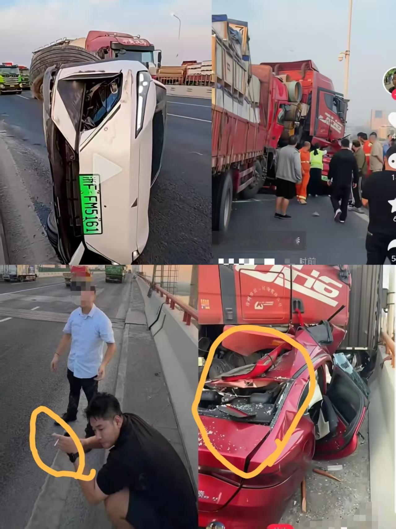 今天我刚好亲自经过徐浦大桥，亲眼目睹了这场车祸。
 
我实话实说，现场的惨烈程度，是网上图片完全拍不出来的。
 
被撞的那台红色轿车，整个车身严重挤压变形，看着特别揪心，现场还有多名受伤人员，让人心里特别难受。
 
整件事就是因为司机不守规矩、桥面强行变道造成的连锁悲剧。
 
在这里我真心奉劝所有开