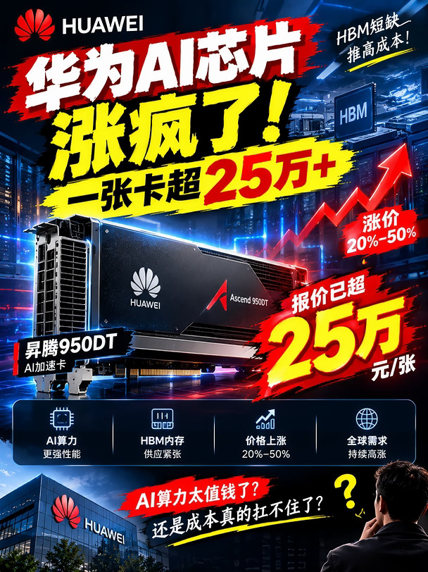 🔥 华为AI芯片涨疯了！一张卡25万+