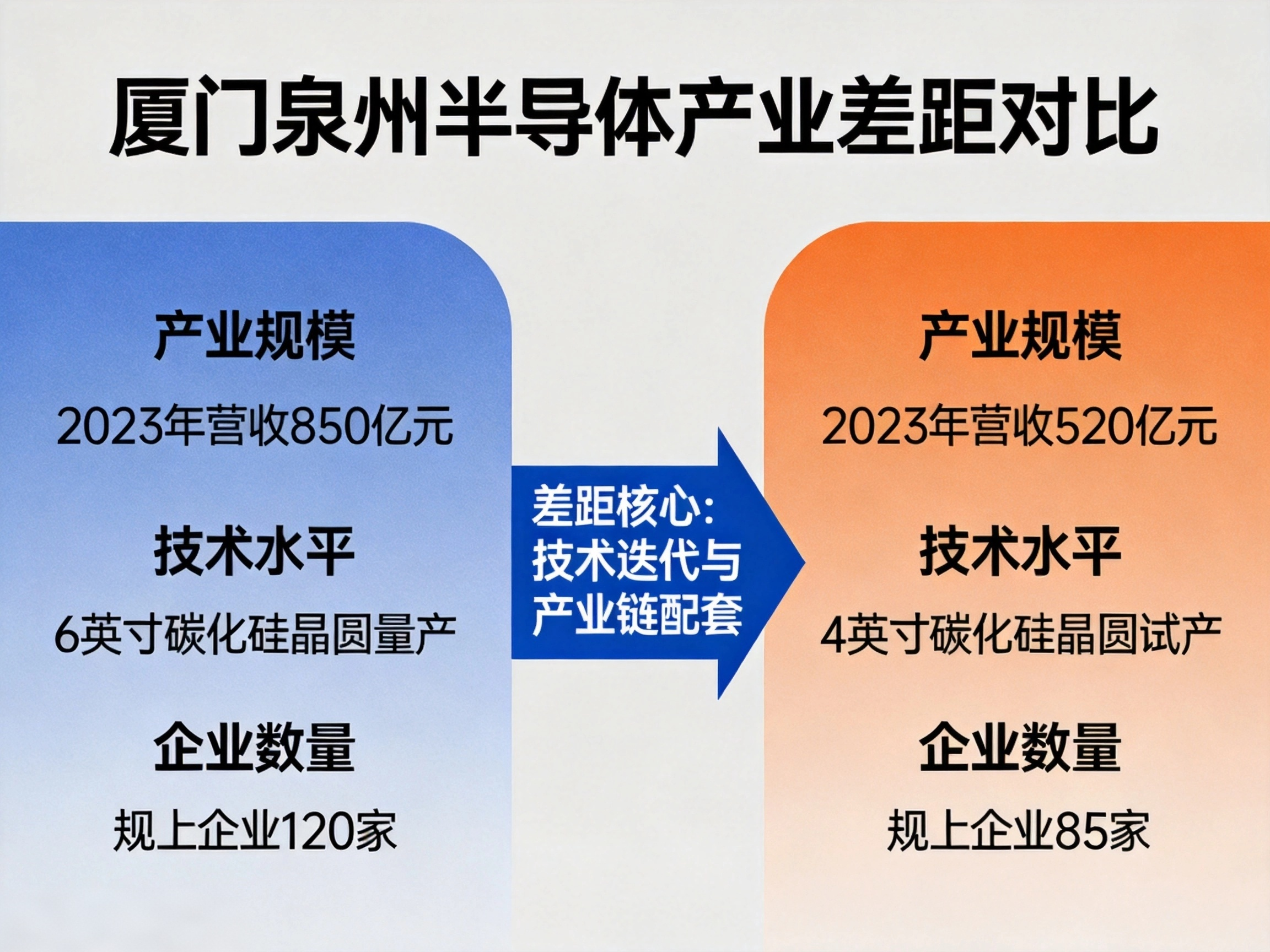 厦门用不到福州、泉州七分之一的土地，跑出了单位面积GDP约为两地7倍的密度，A股上市企业数量达70家，远超泉州的19家，凭借士兰微等龙头企业，快速形成了覆盖设计、制造、封测的完整千亿级产业集群，资本和